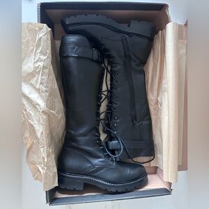 Frye Tall Lace-Up Combat Boots in Black